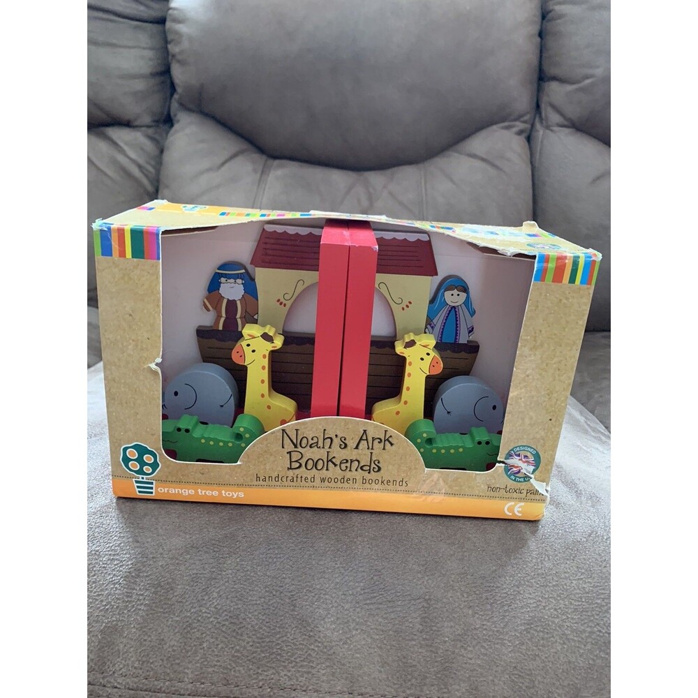 Noah's Ark Bookends Orange Tree Toys Handcrafted Wooden Bookends New In Box